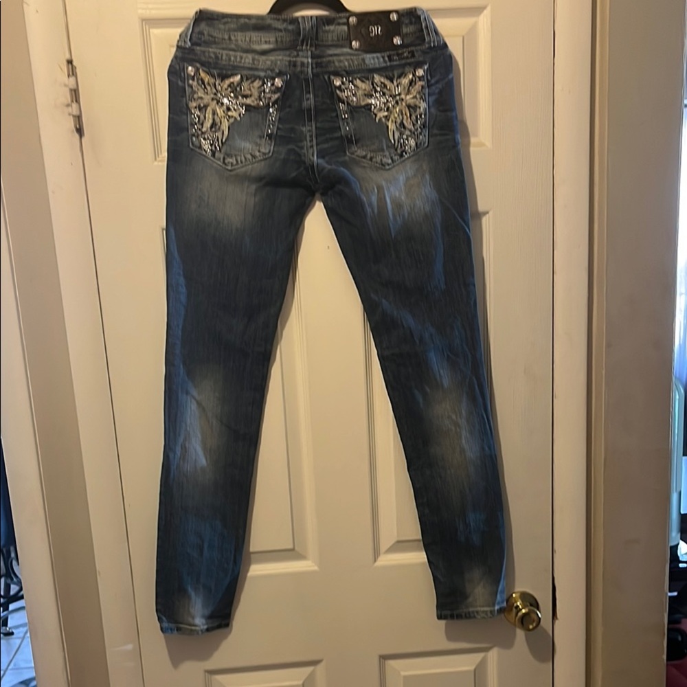 Miss Me Blue Skinny Jeans with Distressed Details - Picture 2 of 13